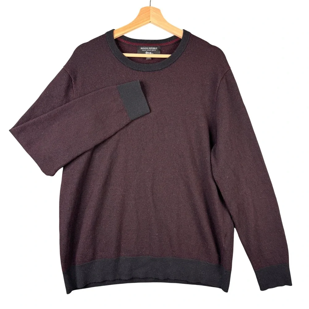 Banana Republic Merino Birdseye Sweater XL Italian Wool Burgundy Old Money